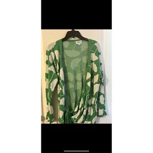 Diane von Furstenberg DVF Wrap Cardigan XXL Green White‎ Floral